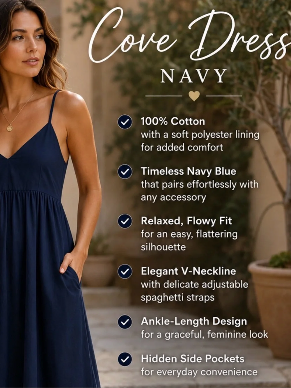 Jenni Kayne Navy Blue Lined Maxi Dress The Cove, 100% cotton and rayon-XXL - Picture 5 of 16